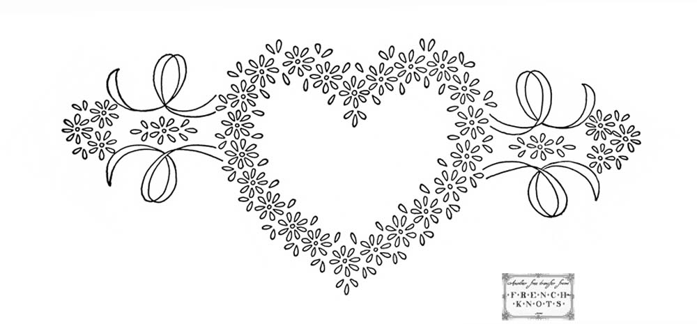 Daisy Heart Border Embroidery Transfer Pattern - French Knots