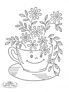 coffee cup and daisies embroidery pattern