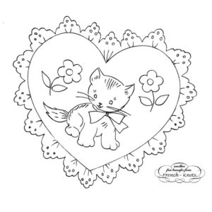valentine heart kitten embroidery