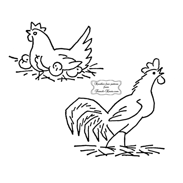 chickens - hen - rooster embroidery patterns