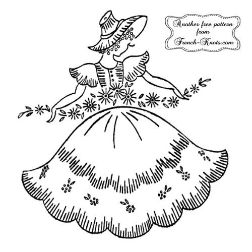 colonial woman embroidery pattern