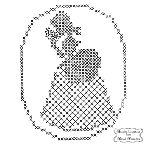 colonial woman cross stitch embroidery pattern